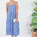 Dial Navy + Sky Seersucker Plaid Tiered Maxi Dress THML
