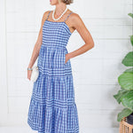 Dial Navy + Sky Seersucker Plaid Tiered Maxi Dress THML
