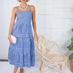 Dial Navy + Sky Seersucker Plaid Tiered Maxi Dress THML