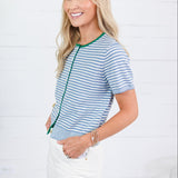 Dixon Blue + Ivory + Green Trim Cardigan All Row