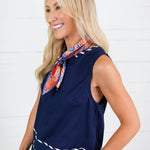 Dolly Navy Whipstich Trim Top Entro