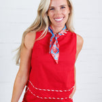 Dolly Red Whipstitch Trim Top Entro