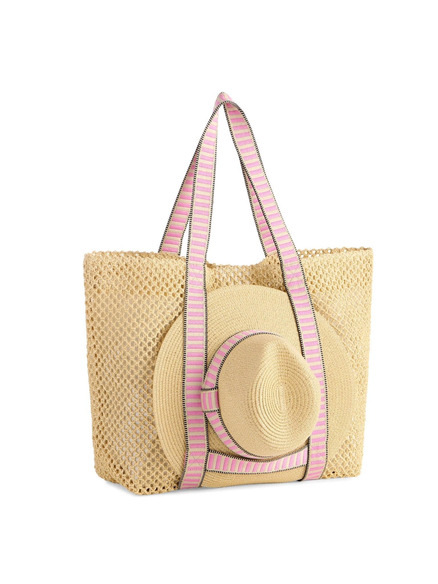Dorian Pink Stripe Strap Bag + Hat Set - A4 Accessories - Handbags - Clover + Bee