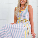 Duchess Blush + Blue Grey Stripe Midi Dress