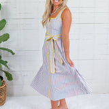 Duchess Blush + Blue Grey Stripe Midi Dress