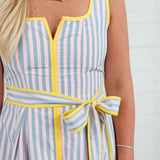 Duchess Blush + Blue Grey Stripe Midi Dress