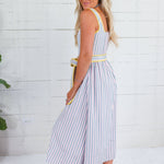 Duchess Blush + Blue Grey Stripe Midi Dress