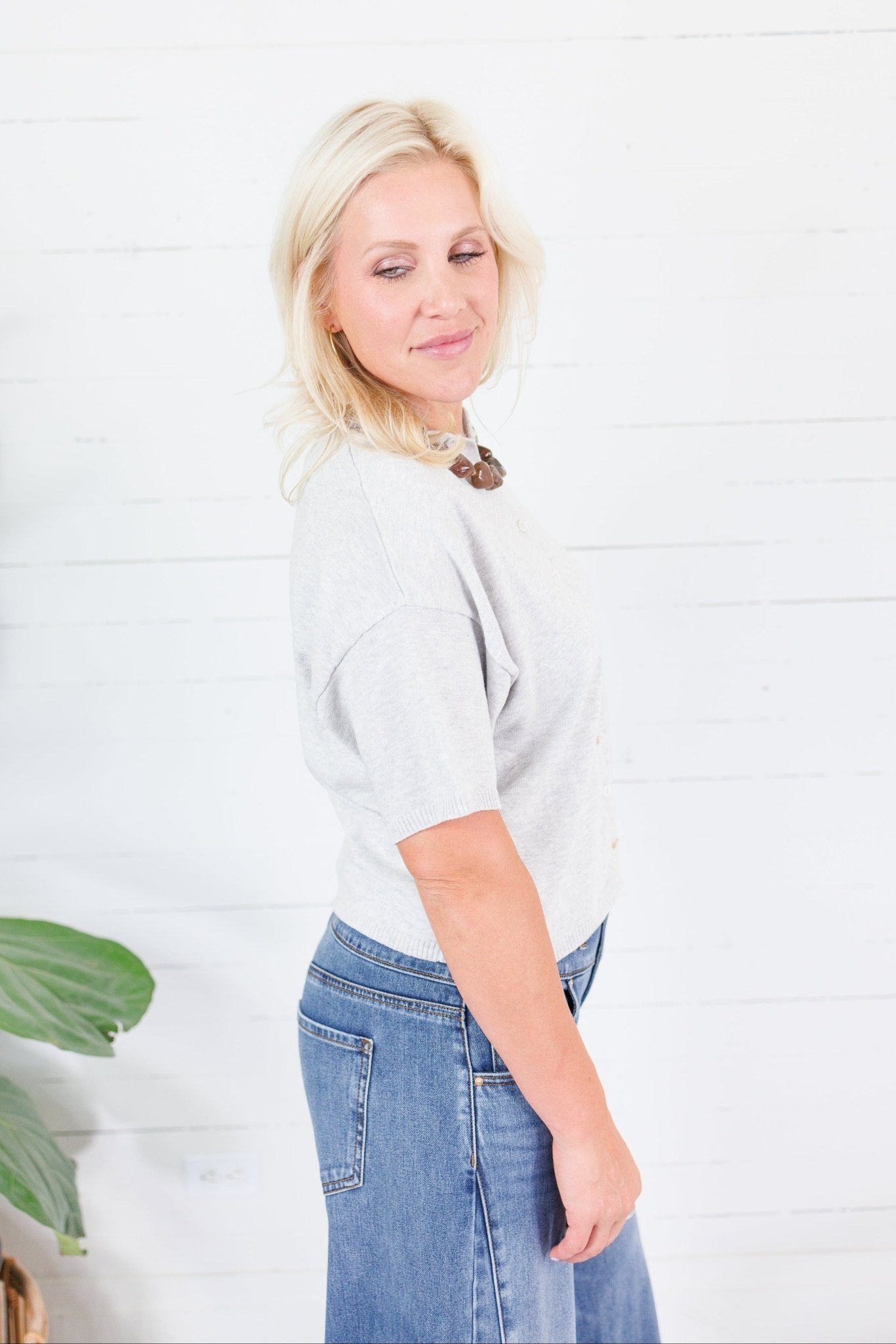 Dudley Heather Grey Flat Knit SS Cardigan Things Between