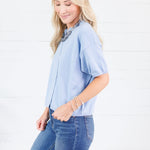 Dudley Light Blue Flat Knit SS Cardigan Things Between
