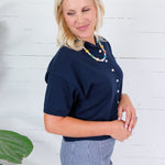 Dudley Midnight Blue Flat Knit SS Cardigan Things Between
