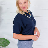 Dudley Midnight Blue Flat Knit SS Cardigan Things Between