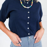 Dudley Midnight Blue Flat Knit SS Cardigan Things Between