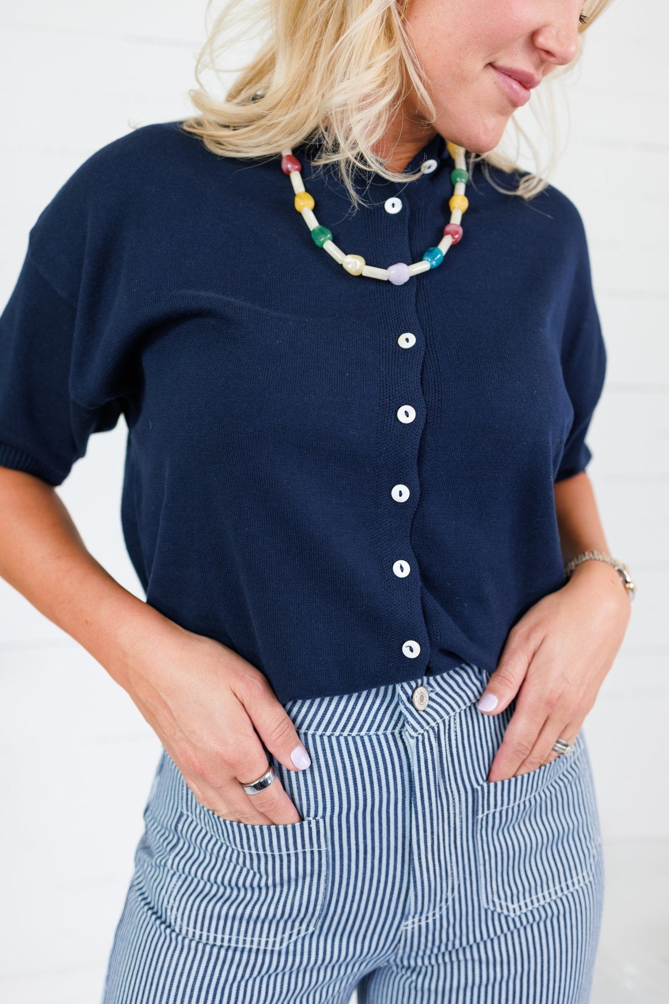 Dudley Midnight Blue Flat Knit SS Cardigan Things Between