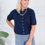 Dudley Midnight Blue Flat Knit SS Cardigan Things Between