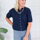 Dudley Midnight Blue Flat Knit SS Cardigan Things Between