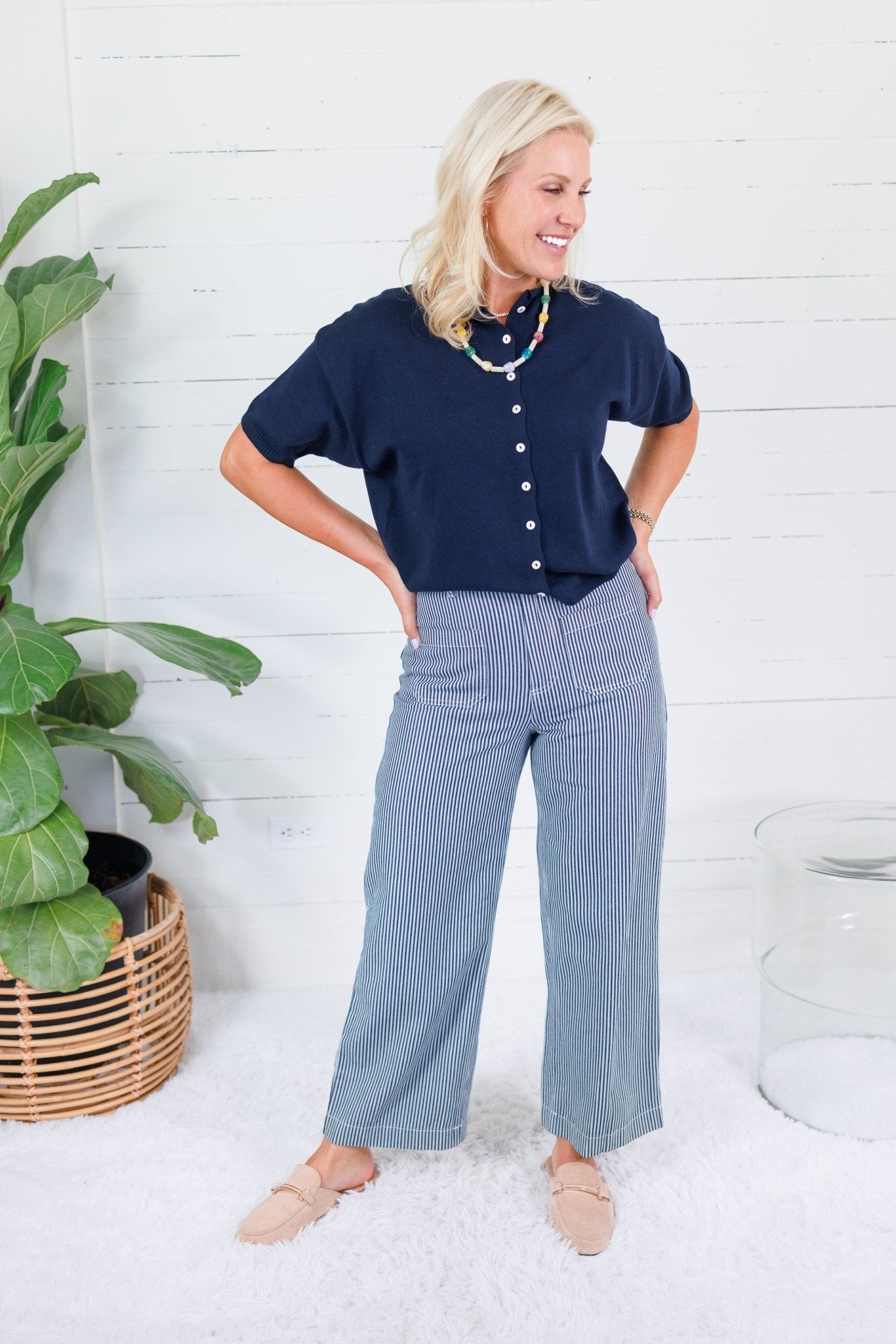 Dudley Midnight Blue Flat Knit SS Cardigan Things Between