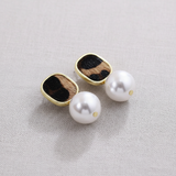 Leopard + Pearl Bow Earrings