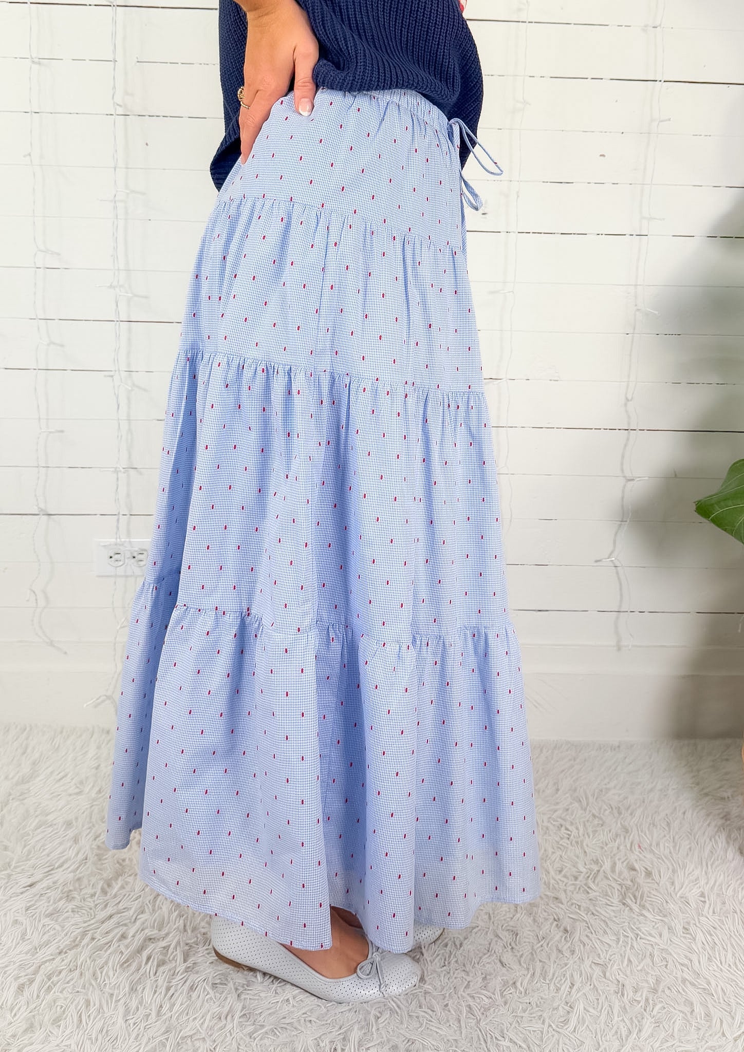 Earl Sky Blue + Red Spot Maxi Skirt Buttermelon