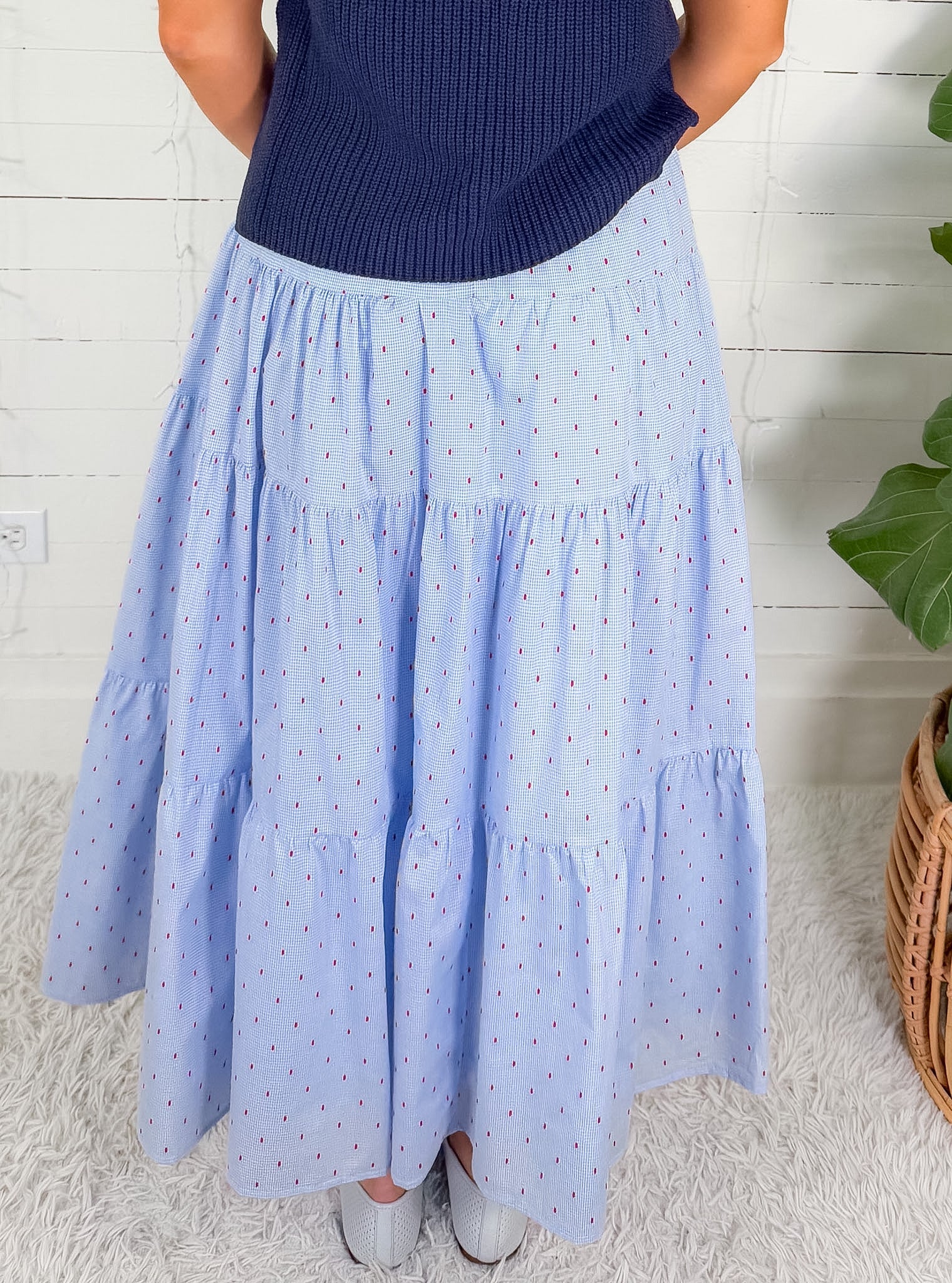 Earl Sky Blue + Red Spot Maxi Skirt Buttermelon