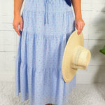Earl Sky Blue + Red Spot Maxi Skirt Buttermelon