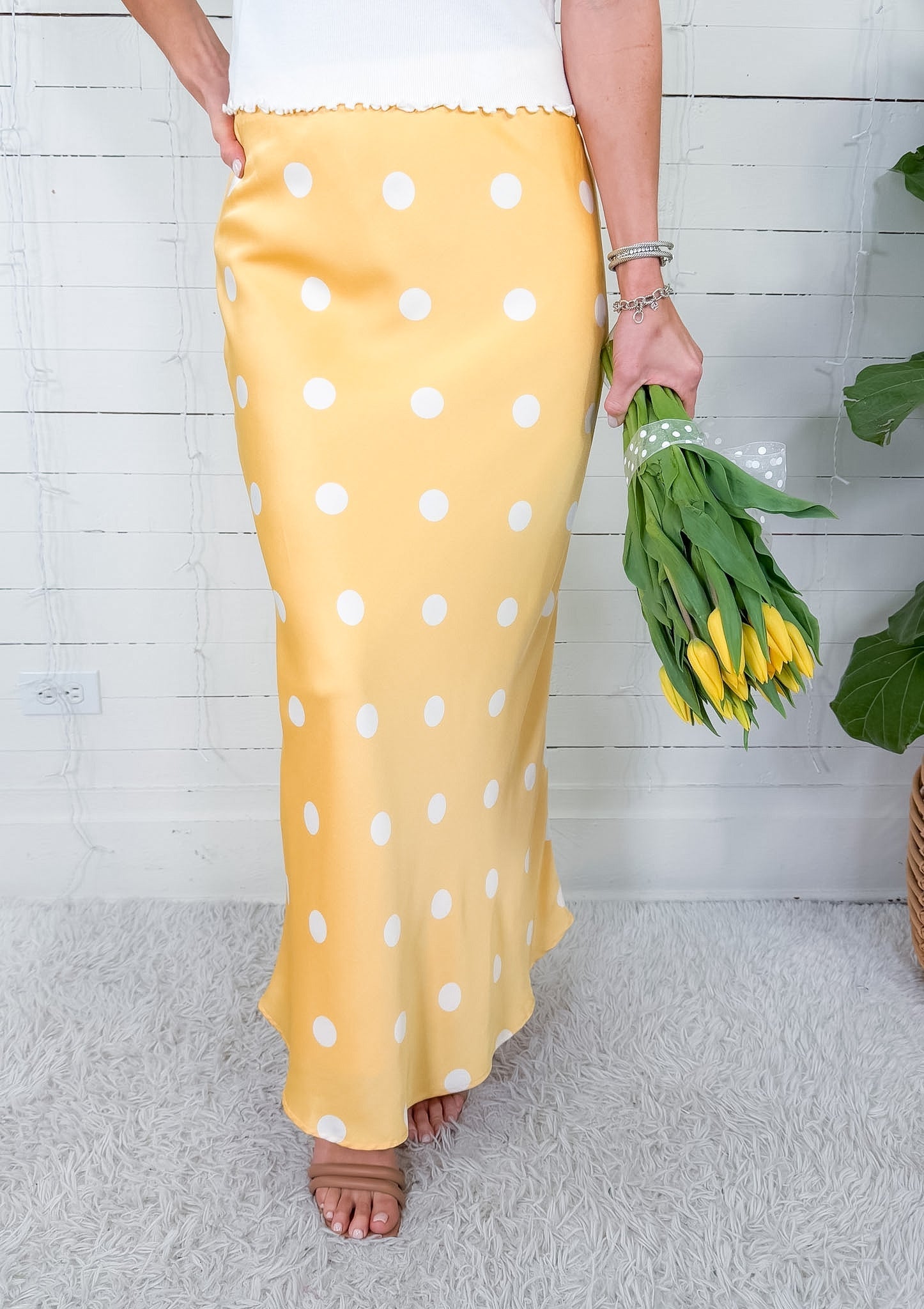 Edward Butter + White Polka Dot Slip Skirt