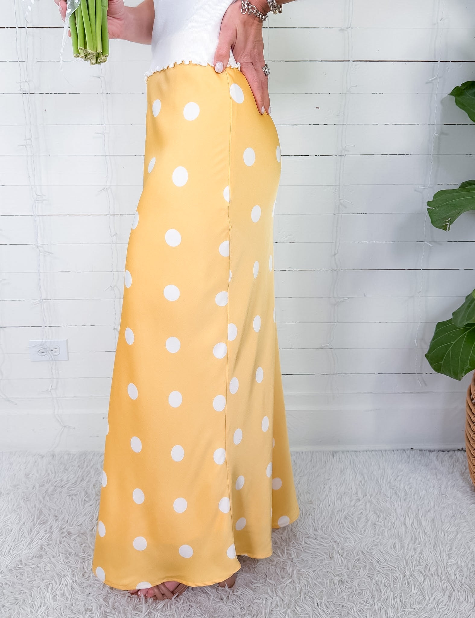 Edward Butter + White Polka Dot Slip Skirt