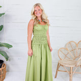 Livvy Bright Olive Smocked Cami Maxi Dress