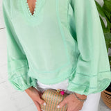 Elizabeth James Katie Iced Mint Linen Top