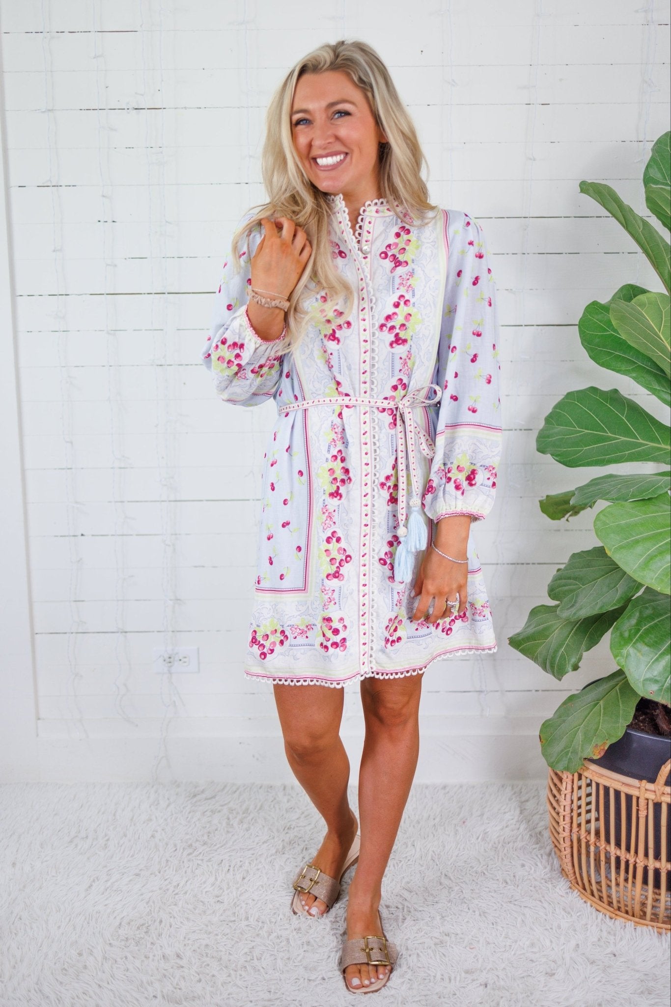 Elizabeth James Sadie Cherries Linen Mini Dress 