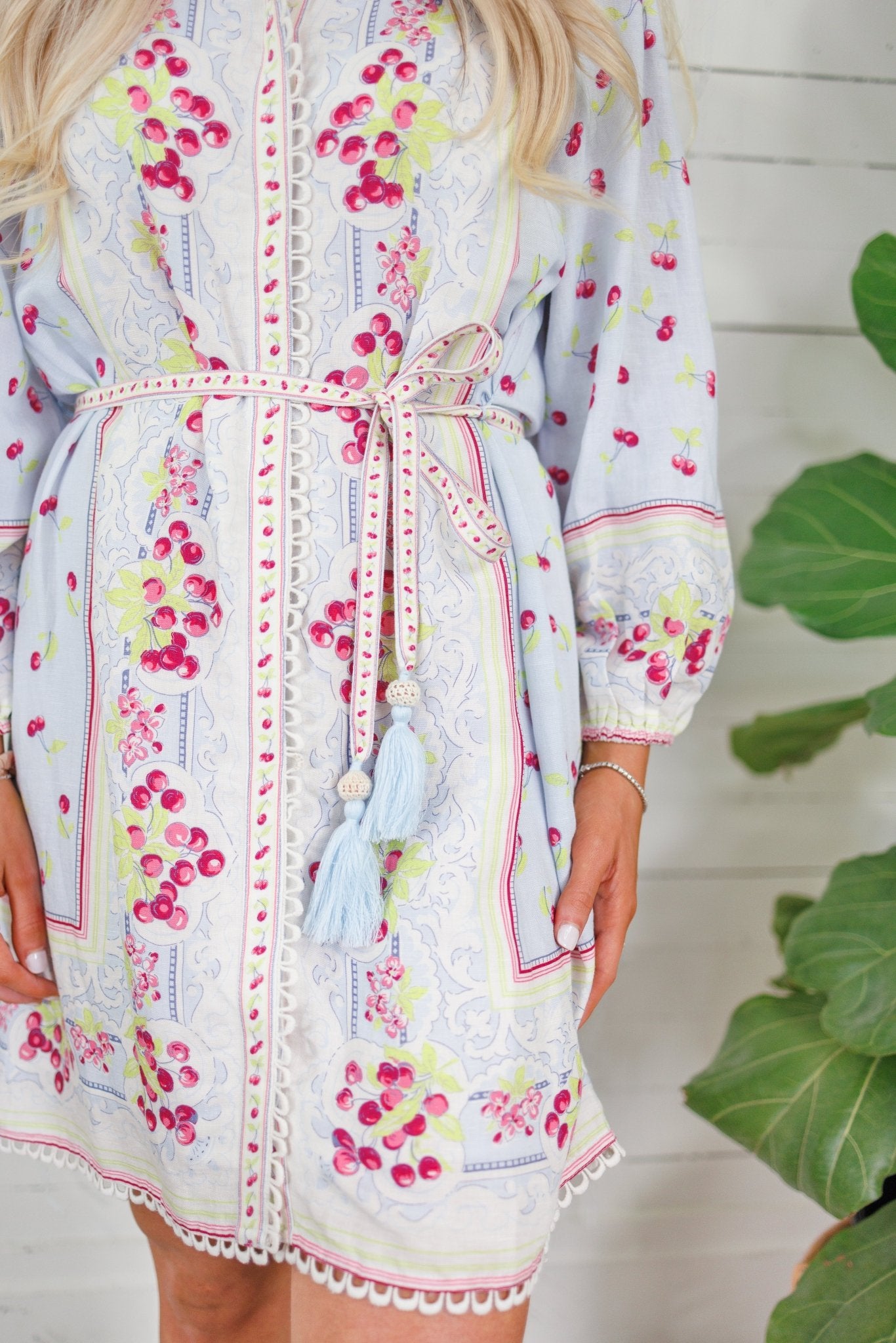 Elizabeth James Sadie Cherries Linen Mini Dress 