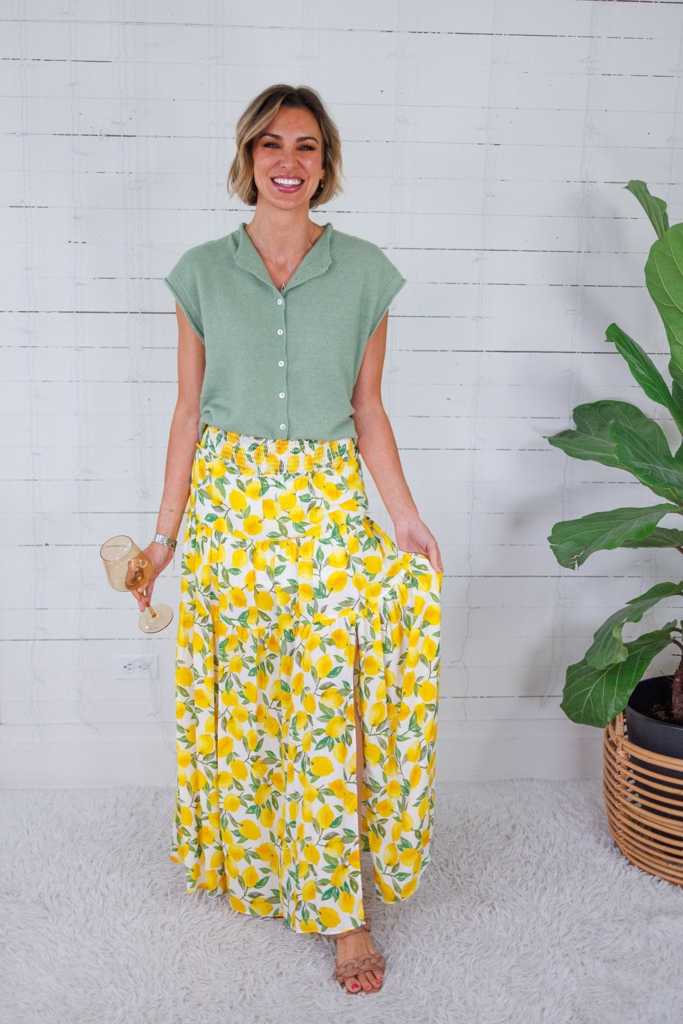 Ellie Limoncello Smocked Waist Maxi Skirt Adrienne