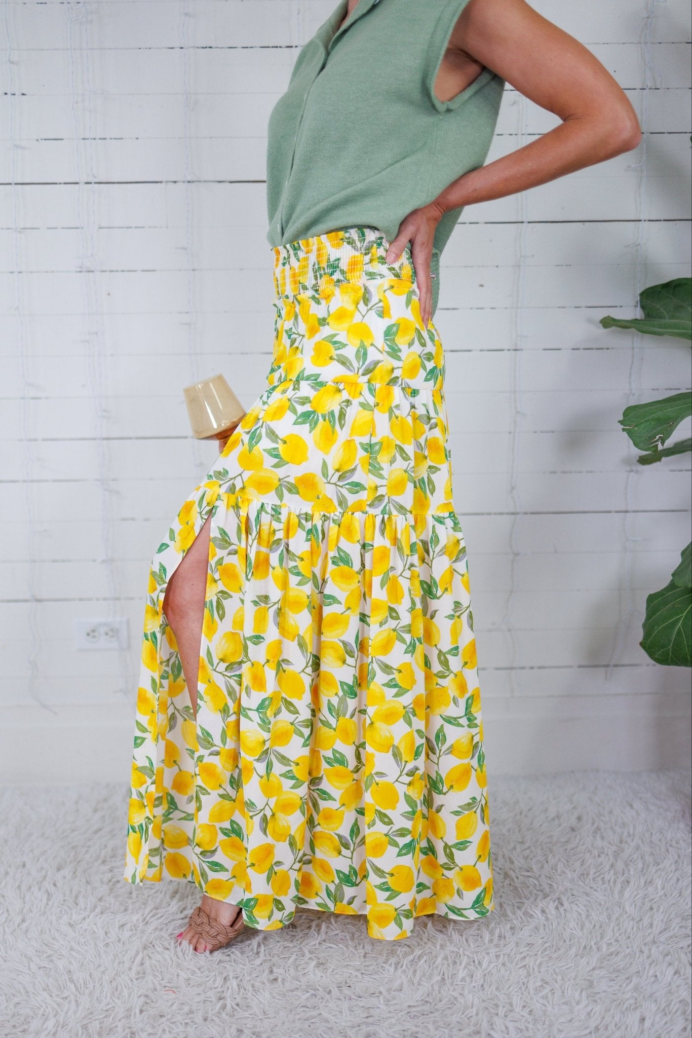 Ellie Limoncello Smocked Waist Maxi Skirt Adrienne