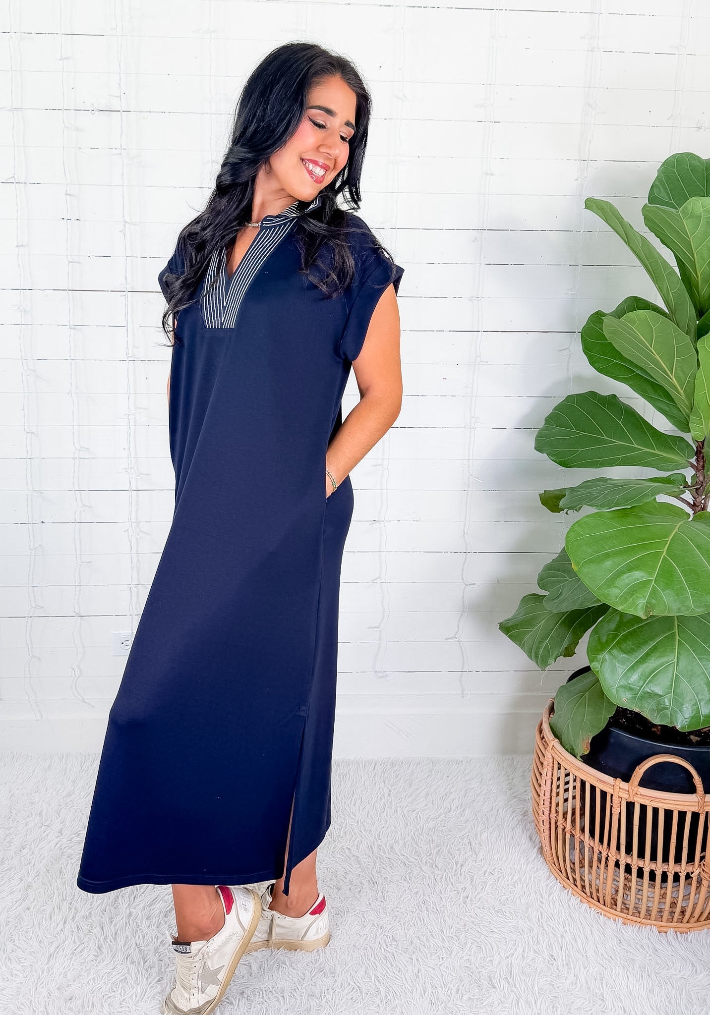 Ellie Navy Knit Maxi Dress Jodifl