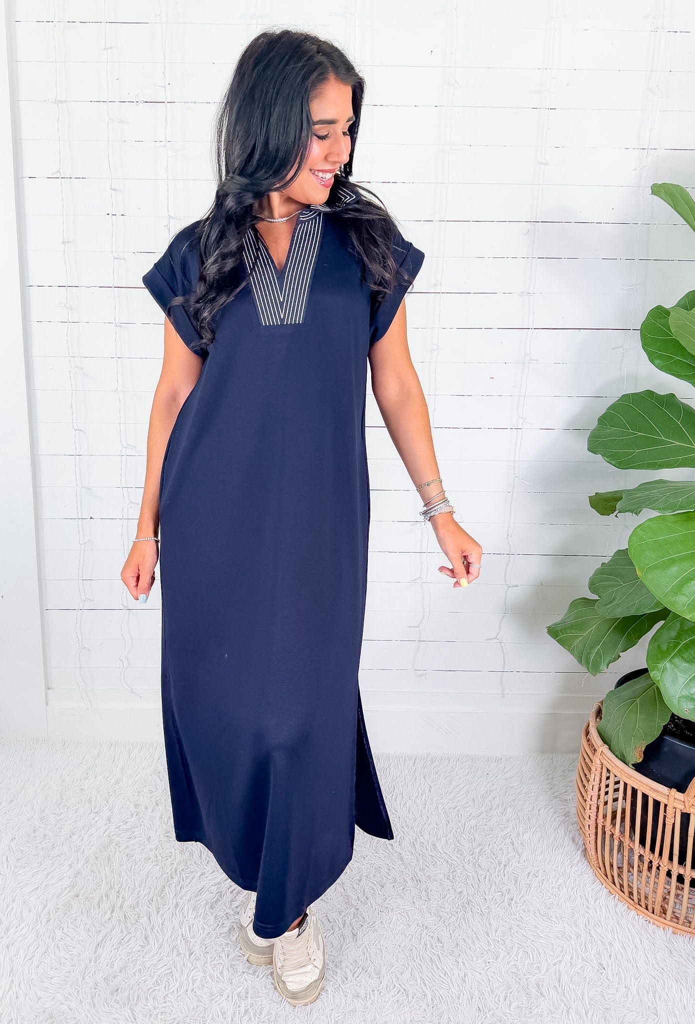 Ellie Navy Knit Maxi Dress Jodifl