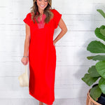 Ellie Tomato Red Knit Maxi Dress Jodifl