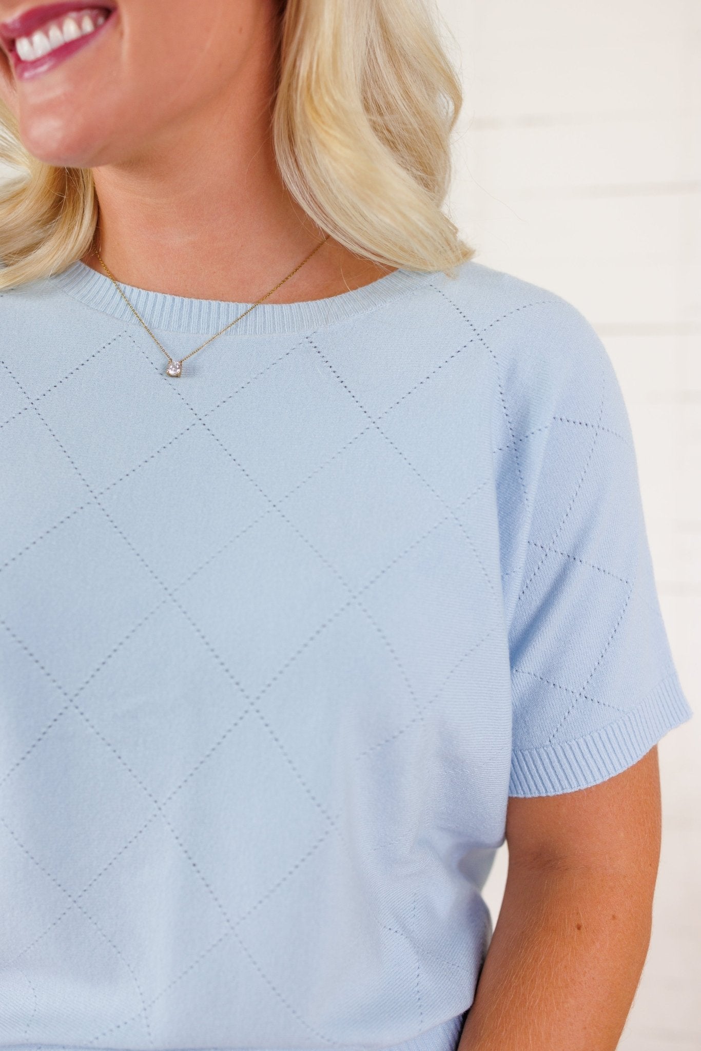 Emanuel Baby Blue Diamond Pointelle Sweater Allie Rose