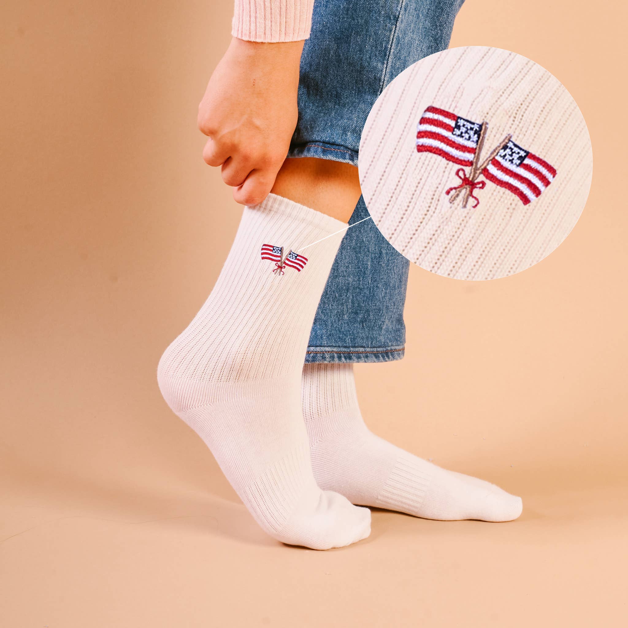 Socks with American flag on them