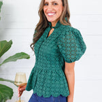 Emily Hunter Green Eyelet Top Entro