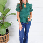 Emily Hunter Green Eyelet Top Entro
