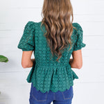 Emily Hunter Green Eyelet Top Entro