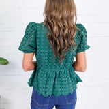 Emily Hunter Green Eyelet Top Entro