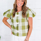 Emily McCarthy Isabella Avocado Gingham Top