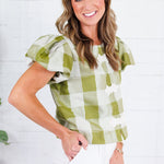 Emily McCarthy Isabella Avocado Gingham Top
