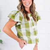 Emily McCarthy Isabella Avocado Gingham Top
