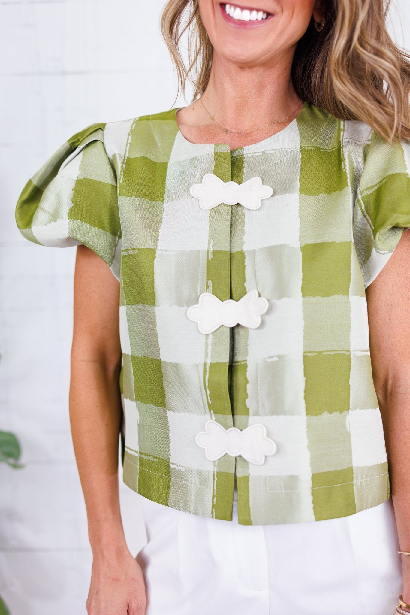 Emily McCarthy Isabella Avocado Gingham Top