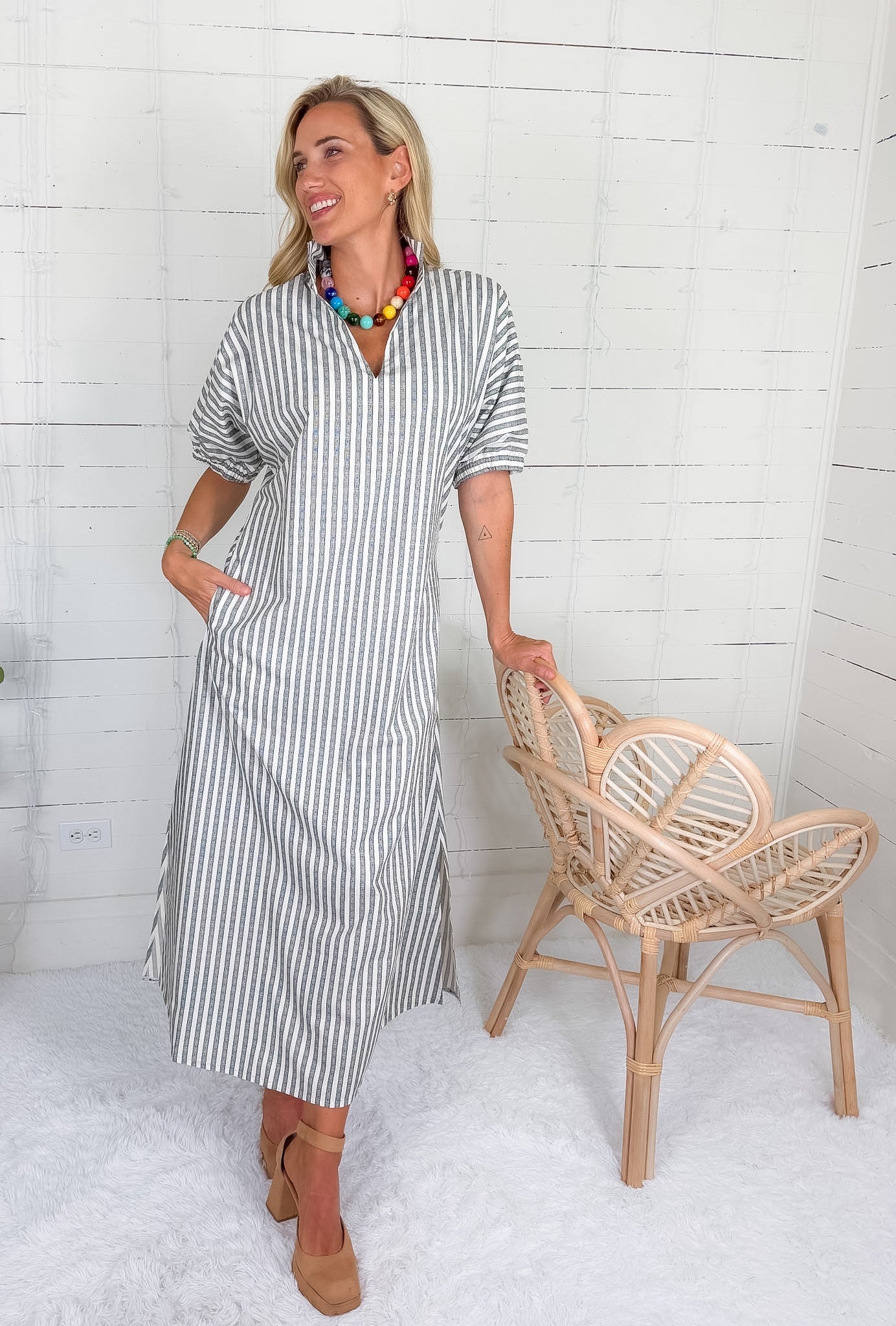 Emily McCarthy Poppy Black Stripe Maxi Dress
