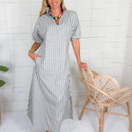 Emily McCarthy Poppy Black Stripe Maxi Dress