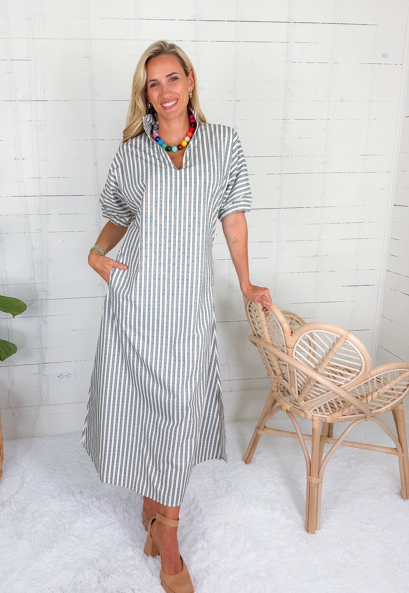 Emily McCarthy Poppy Black Stripe Maxi Dress