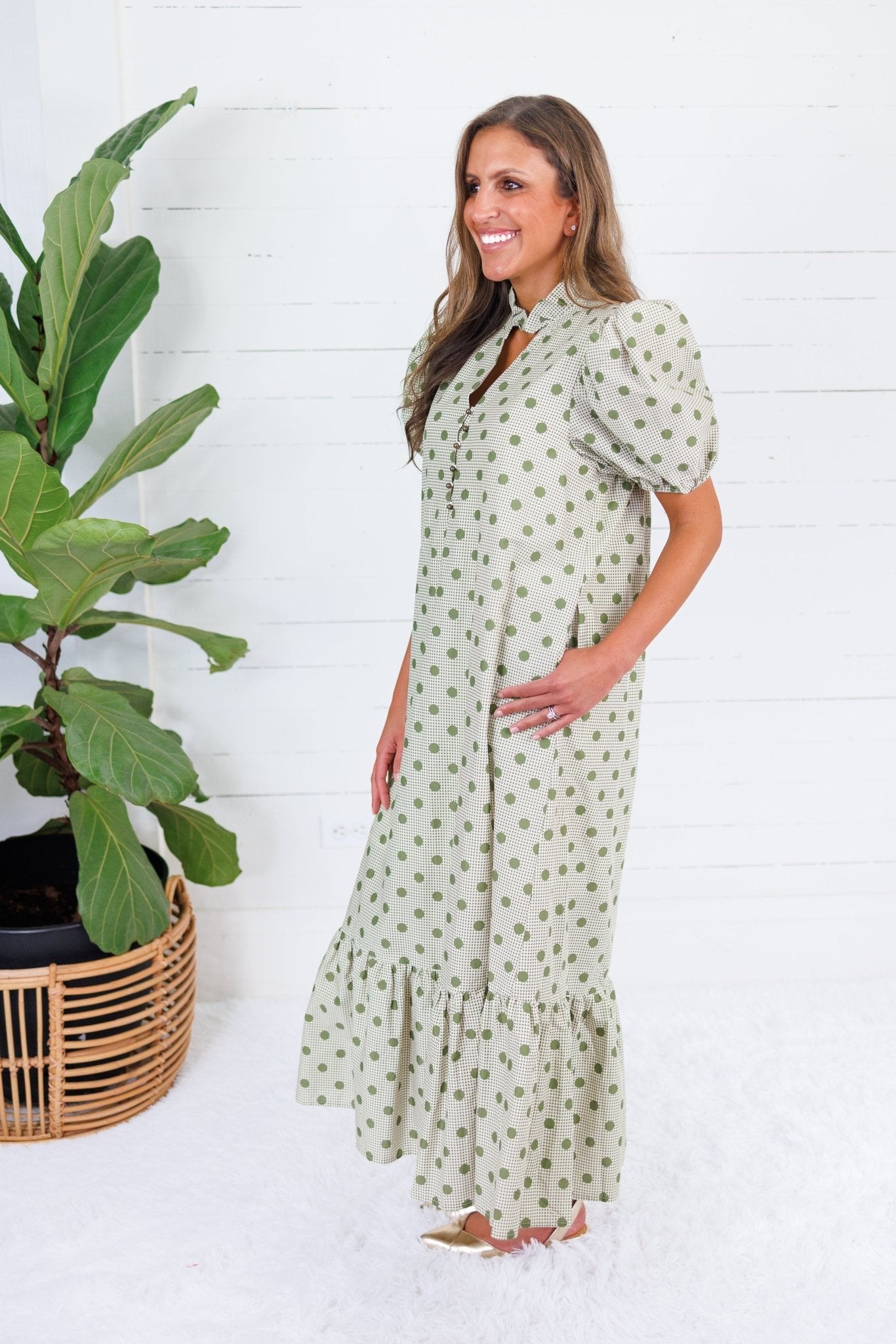 Estella Olive Dot Maxi Dress Entro