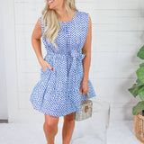 Ethel Royal Polka Dot Tiered Mini Dress PINCH 